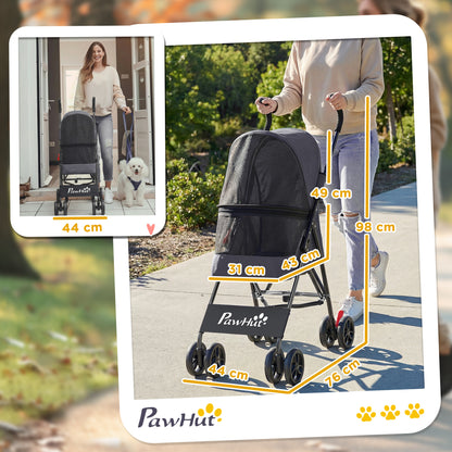 Foldable Dog Stroller with Mesh Windows for Mini Dogs, Dark Grey