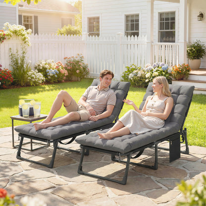 Folding Sun Loungers Set of 2, Oversized Camping Bed, Dark Grey