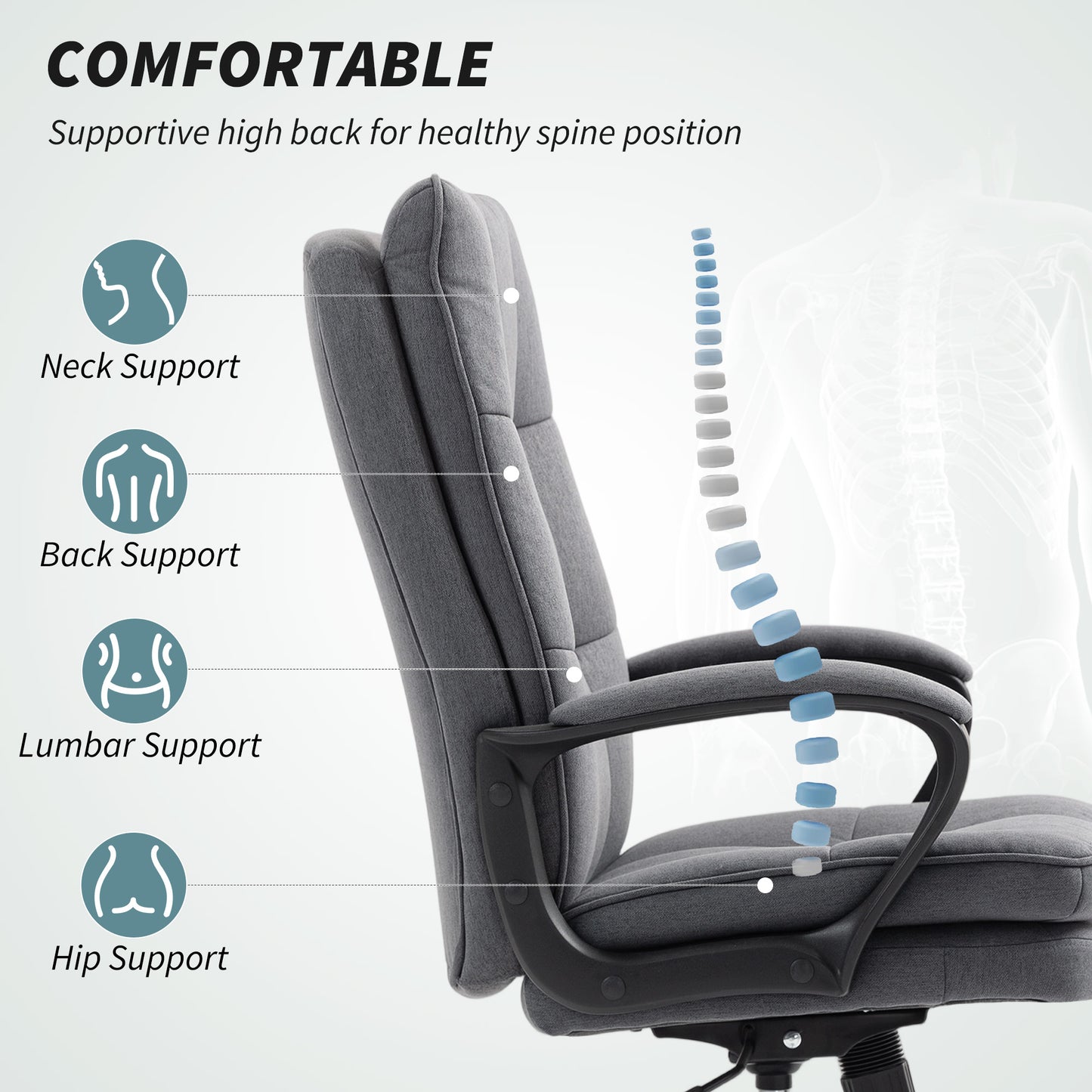 Fabric Office Chair, Computer Desk Chair for Home, Charcoal Grey