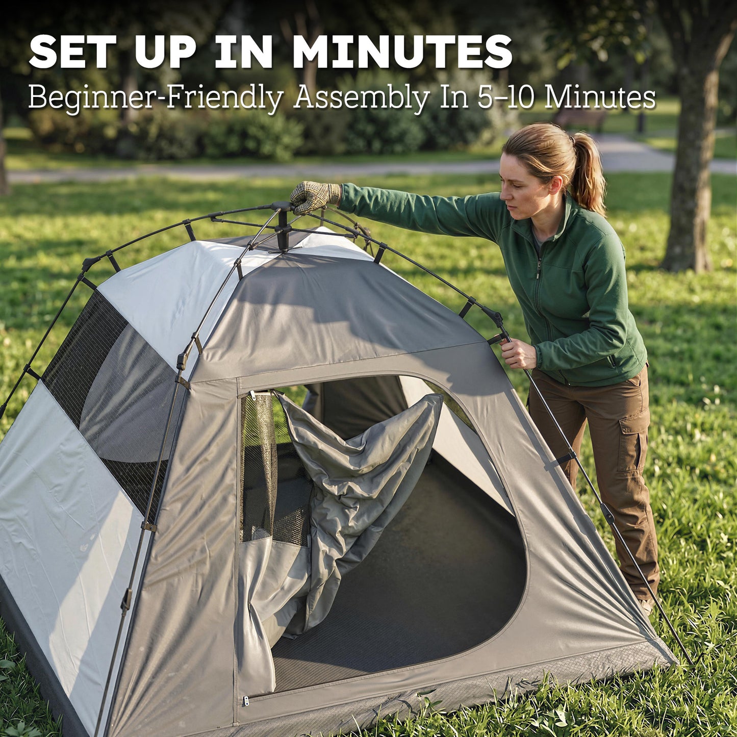 Camping Tent, 2 Man Dome Tent with 2 Doors and 2 Windows, 3000mm Waterproof, with Sewn-in Groundsheet, Carry Bag and Top Hook for Fishing Hiking Festival, Dark Grey & Red