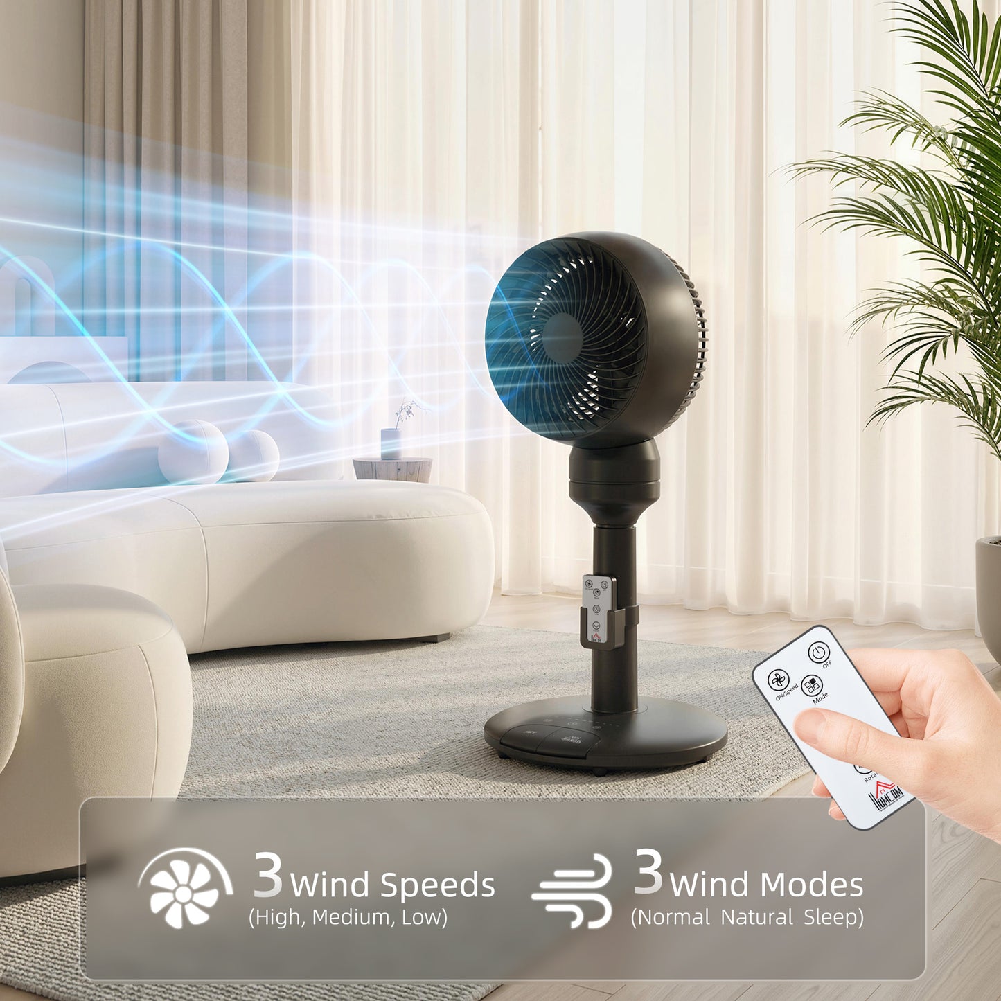 9" Pedestal Cooling Fan with Adjustable Speed and Mode, Black