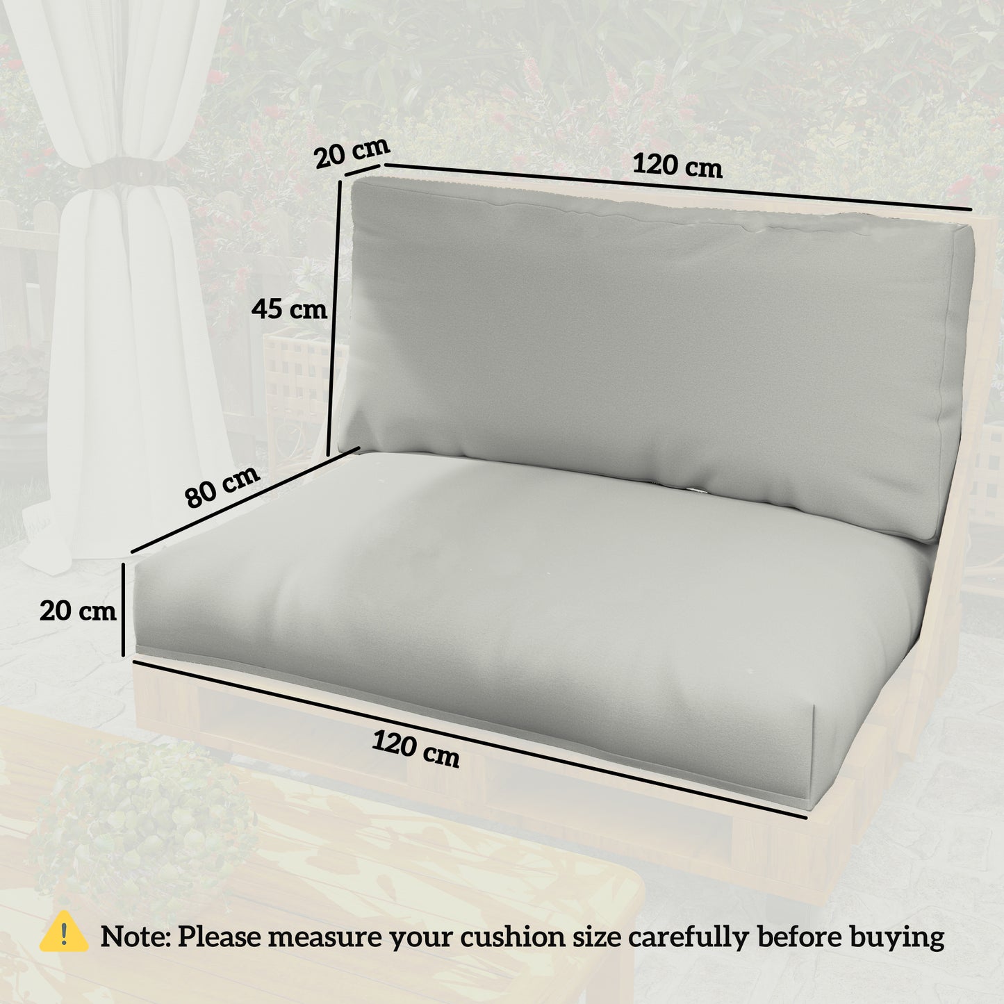 2 Seat Pallet Cushions 20cm Thick Outdoor Seat Pads, Light Grey