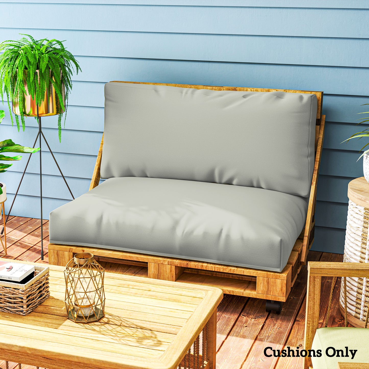 2 Seat Pallet Cushions 20cm Thick Outdoor Seat Pads, Light Grey