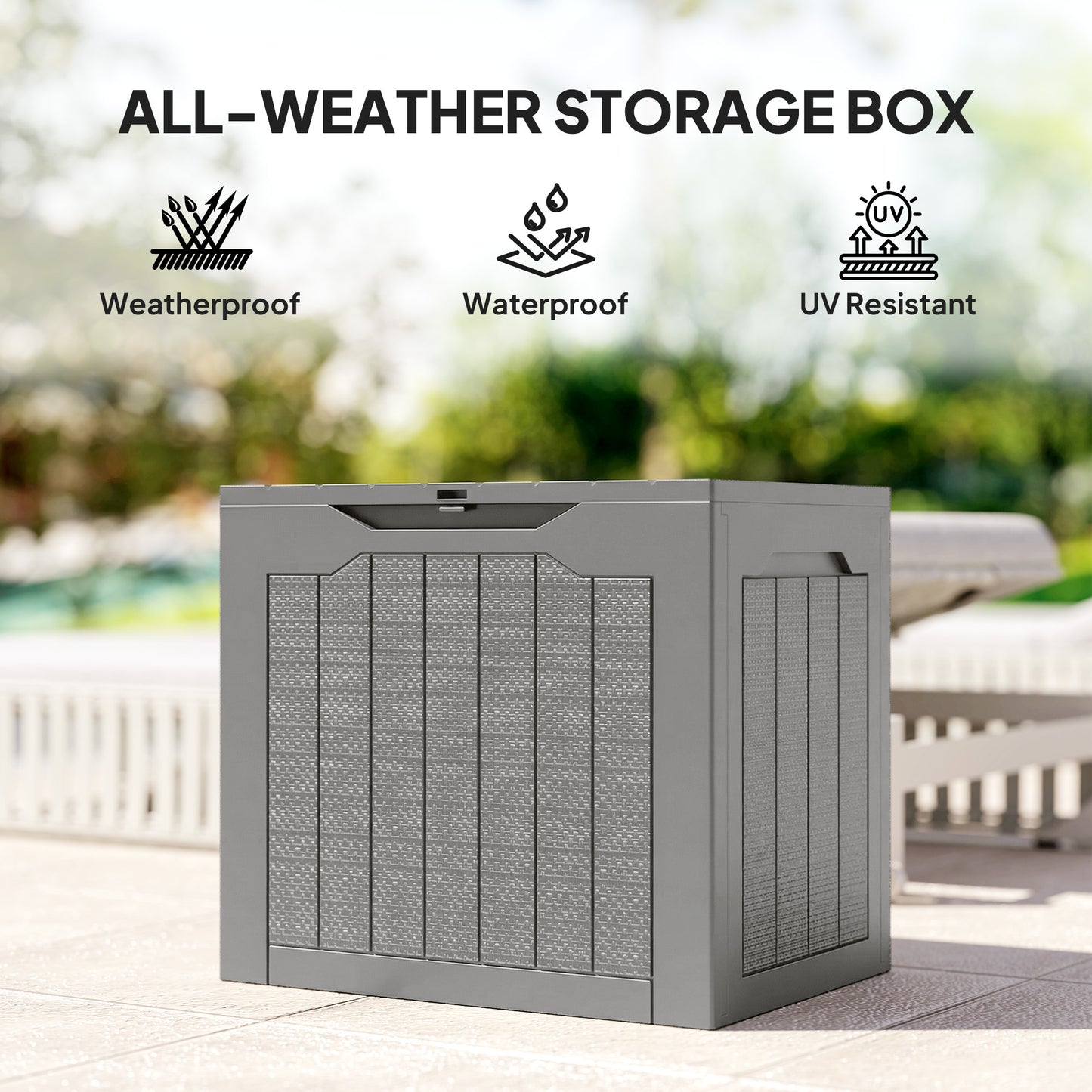 93L Plastic Garden Storage Box, Storage Container w/ Handles Khaki
