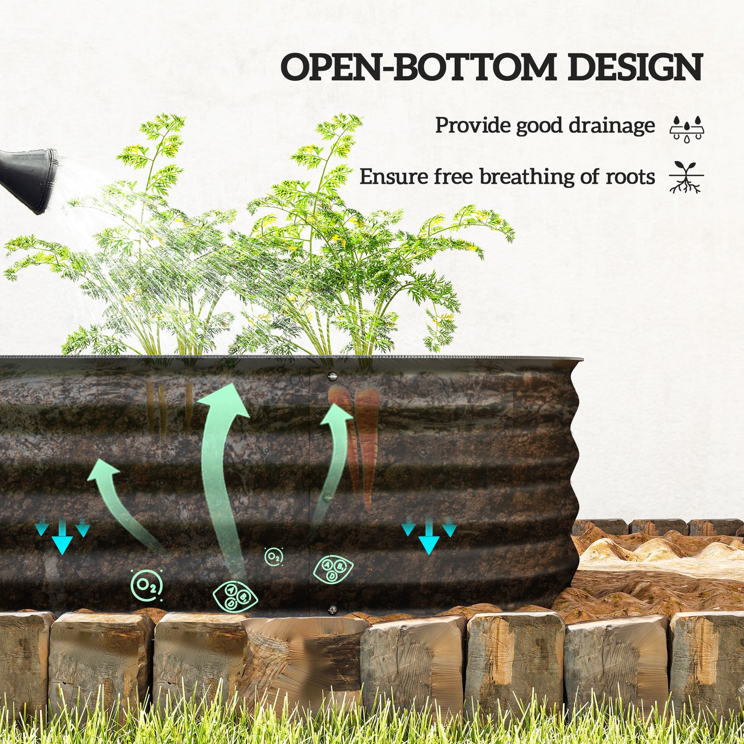Galvanised Raised Garden Bed Planter Box with Safety Edging, Black