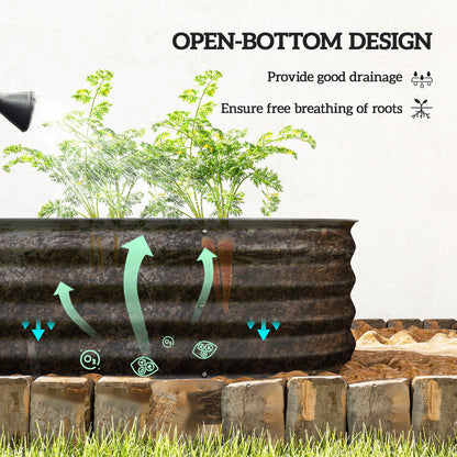 Galvanised Raised Garden Bed Planter Box with Safety Edging, Black