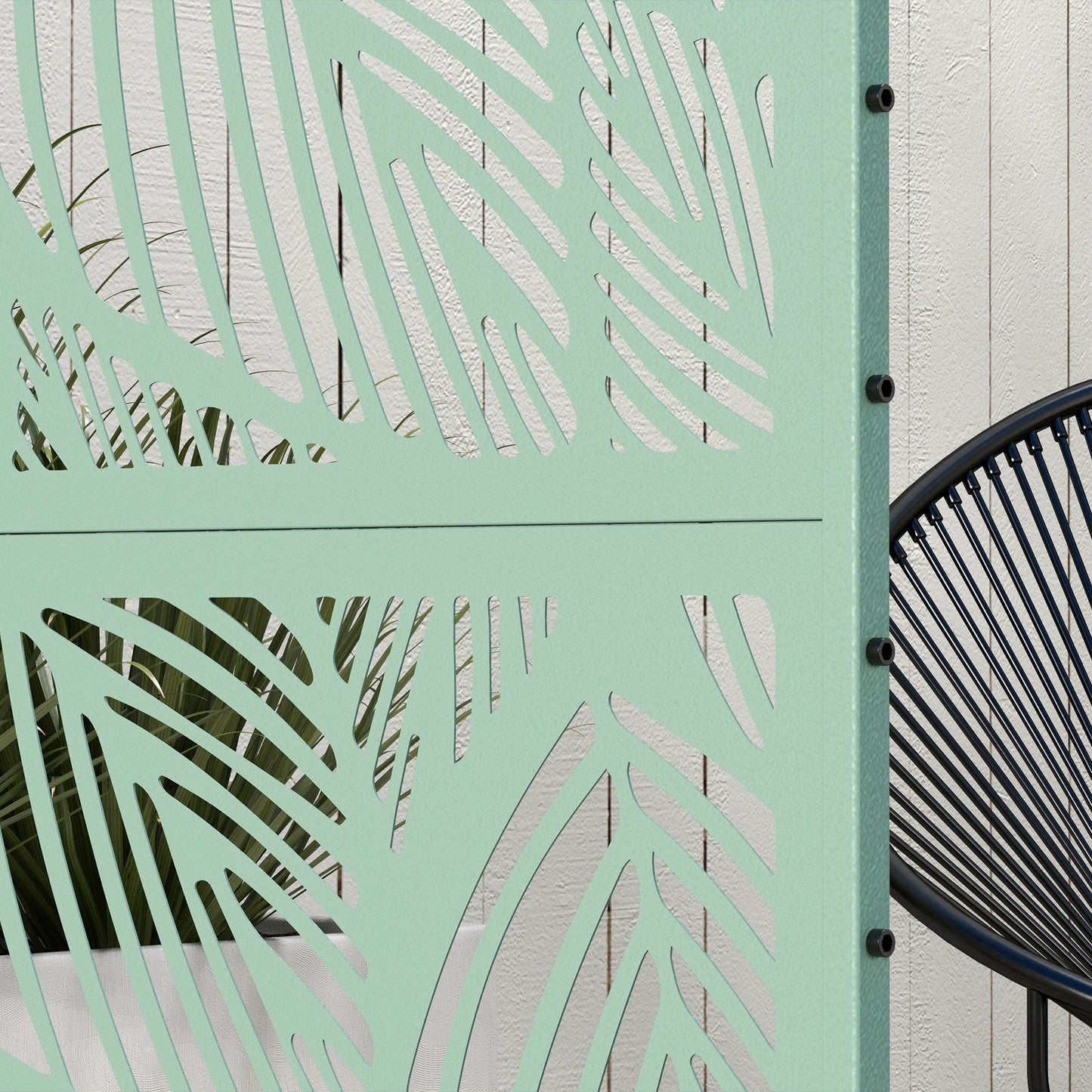 6.5FT Metal Outdoor Privacy Screen Panel w/ Stand, Leaf Style - Green