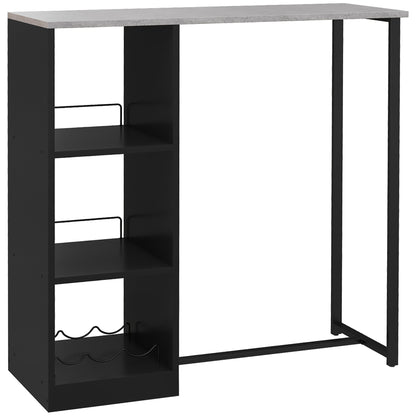 105 cm Rectangular Bar Table for 2 People with Wine Rack, Modern Breakfast Bar Table with 3 Storage Shelves and Faux Marble Top for Kitchen, Black