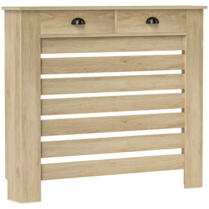 Radiator Cover with Drawer, Horizontal Slat, 111cm, Oak
