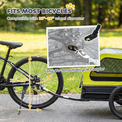 Dog Bike Trailer Support Up to 20 kg, Dog Bicycle Carrier, Easy Store Cart with Quick Release Frame, Flip-Down Ramp Tailgate, Universal Bicycle Coupler, Reflectors, Flag, Yellow