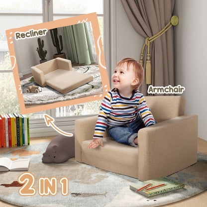 2 in 1 Kids Chair Recliner with Washable Cushion, Cover, Khaki