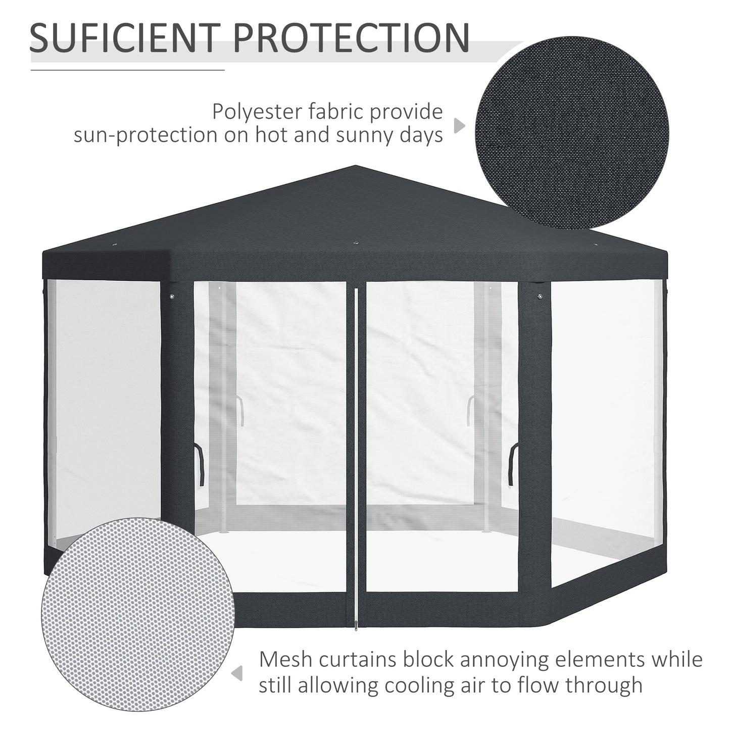 Hexagonal Gazebo Patio, Outdoor Canopy Patio Party Tent Dark Grey