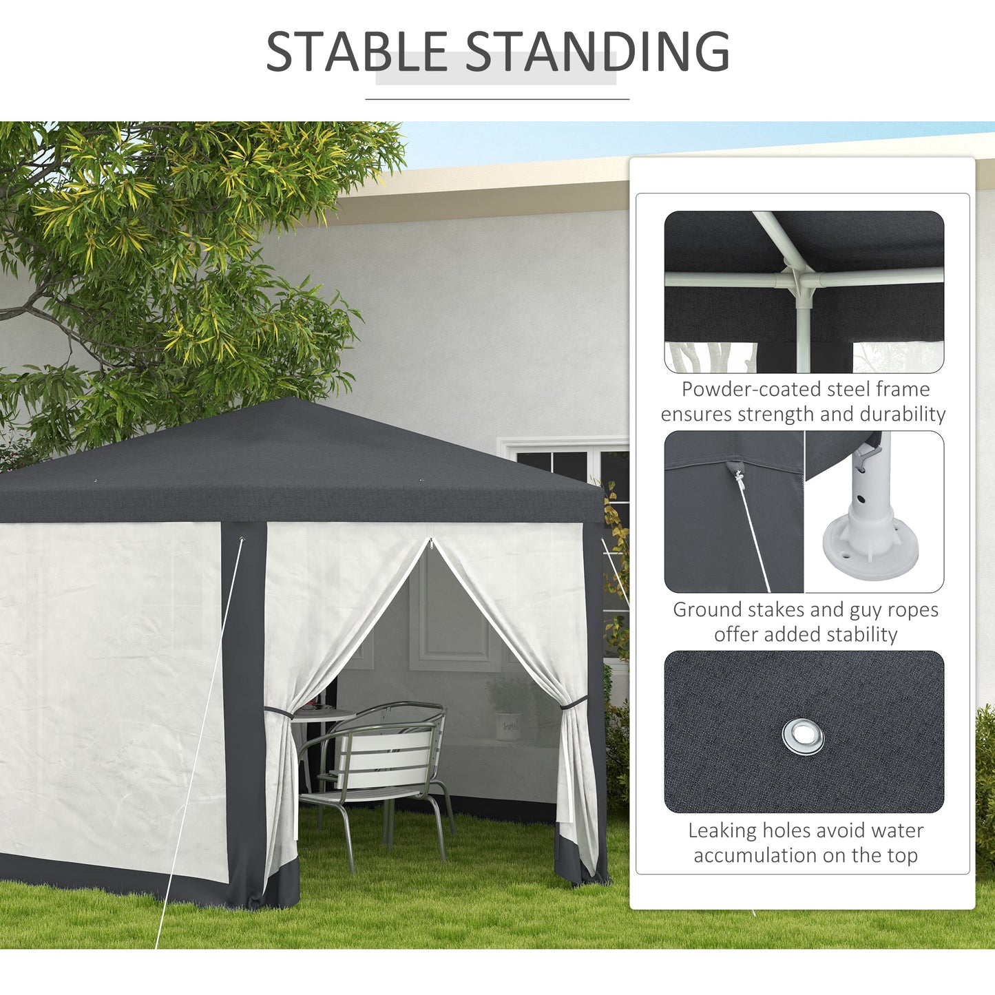 Hexagonal Gazebo Patio, Outdoor Canopy Patio Party Tent Dark Grey