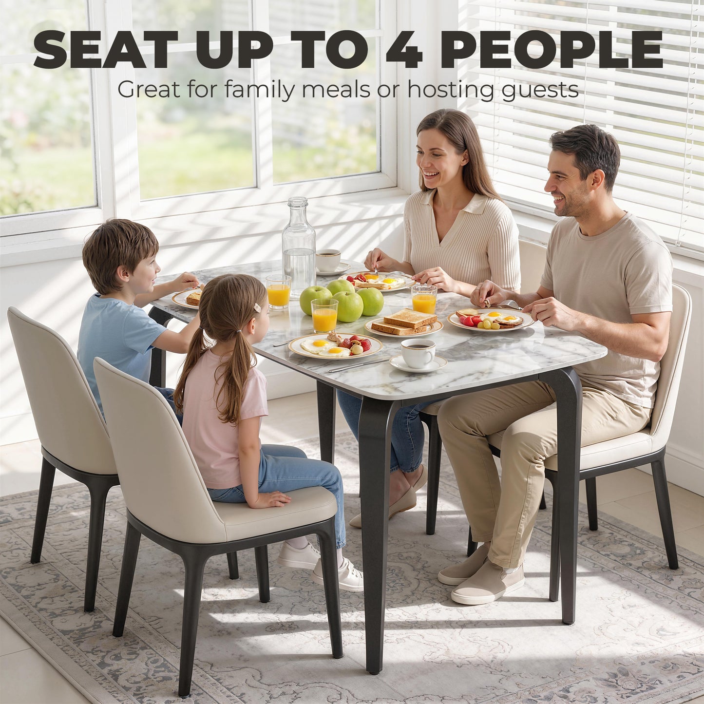 Dining Table for 4, Kitchen Table with Sintered Stone Tabletop, White