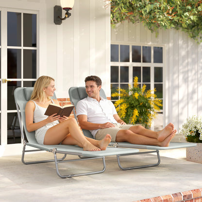 2 Pieces Sun Loungers Foldable Reclining Chair, Light Grey