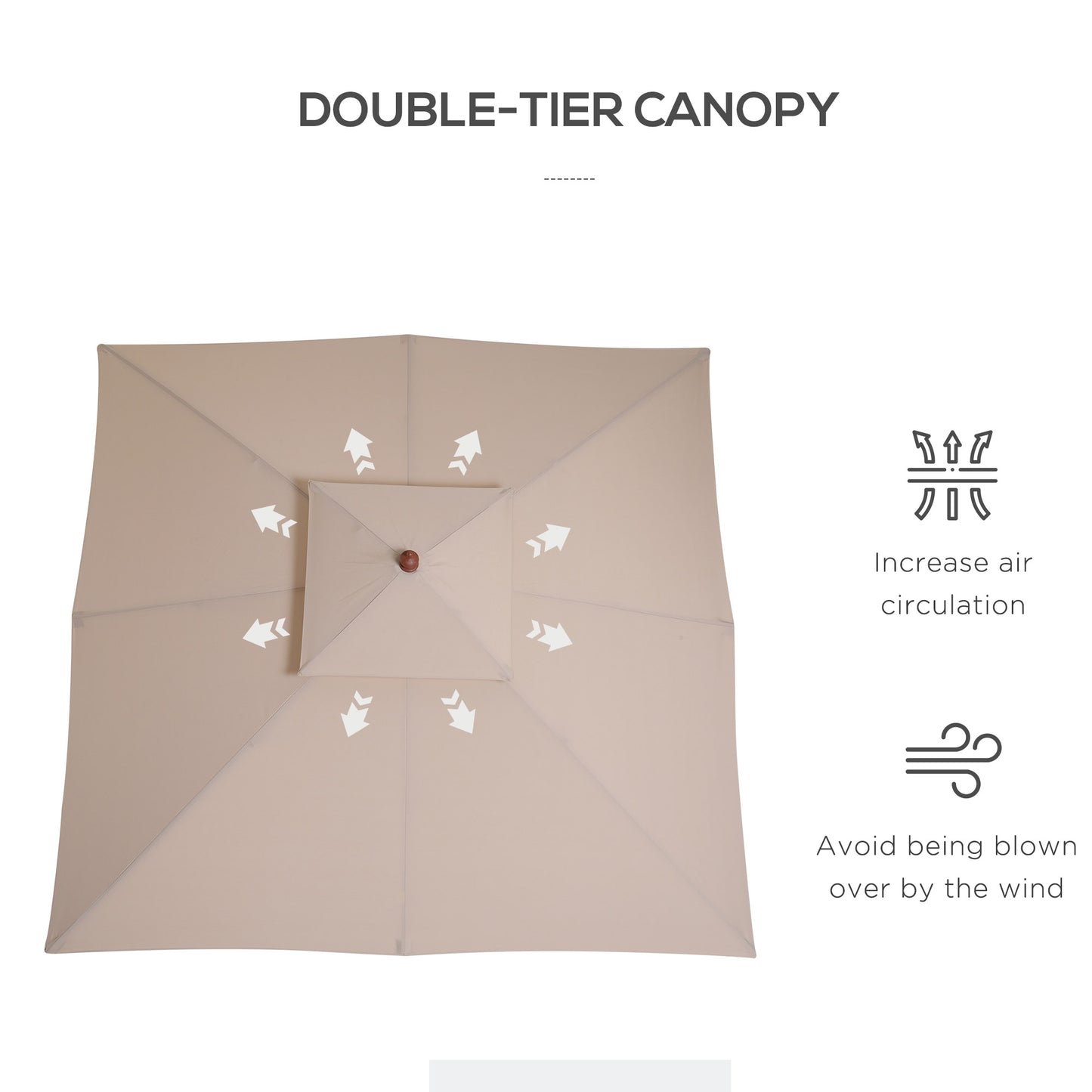 3m 2-tier Patio Parasol Garden Sun Umbrella Sunshade Bamboo  w/ Pulley