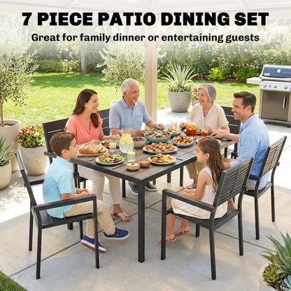 7 Pieces Outdoor Dining Set, Garden Table and Chairs Set, Black
