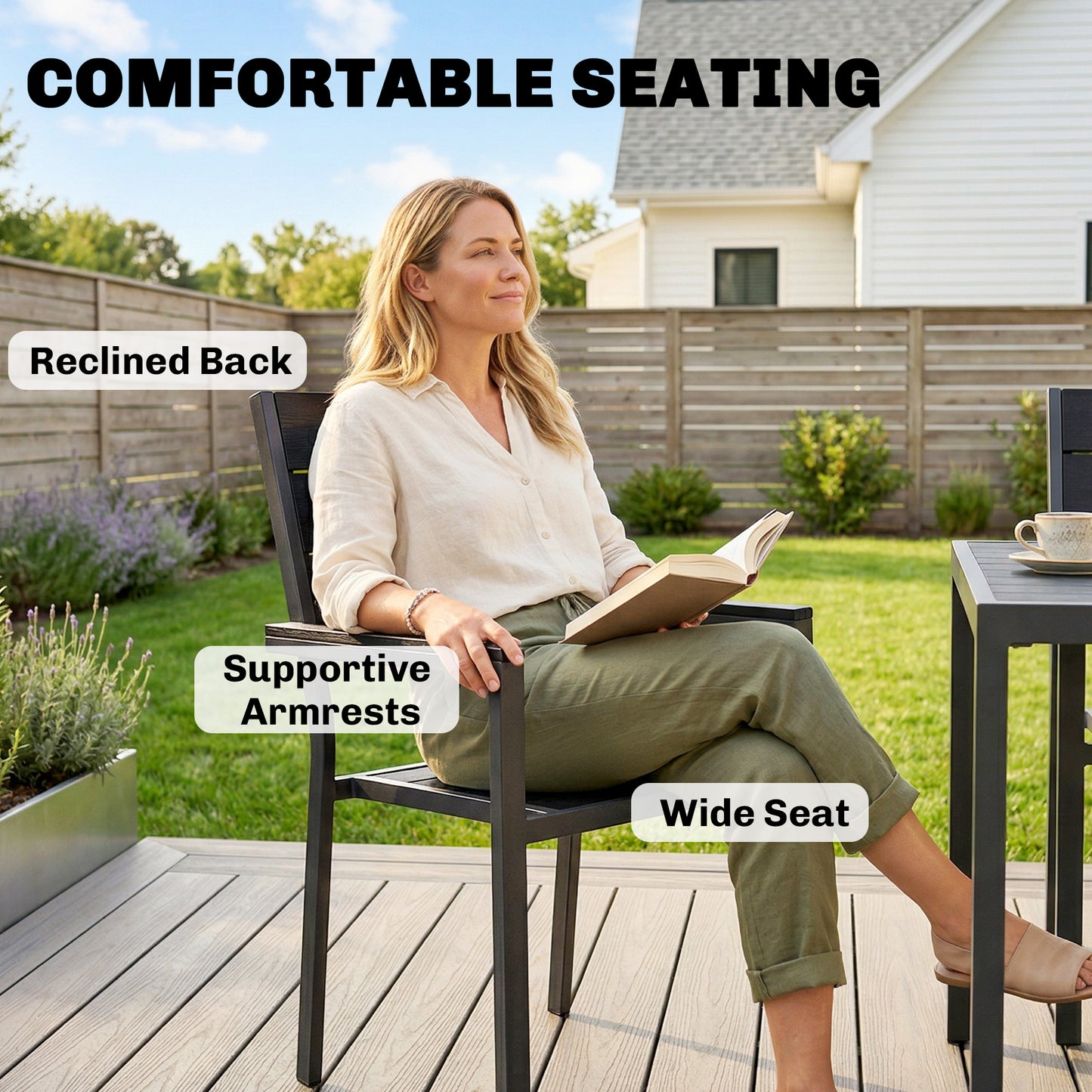7 Pieces Outdoor Dining Set, Garden Table and Chairs Set, Black