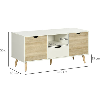 TV Cabinet Entertainment Centre w/ Storage Cabinet and Drawer, Natural