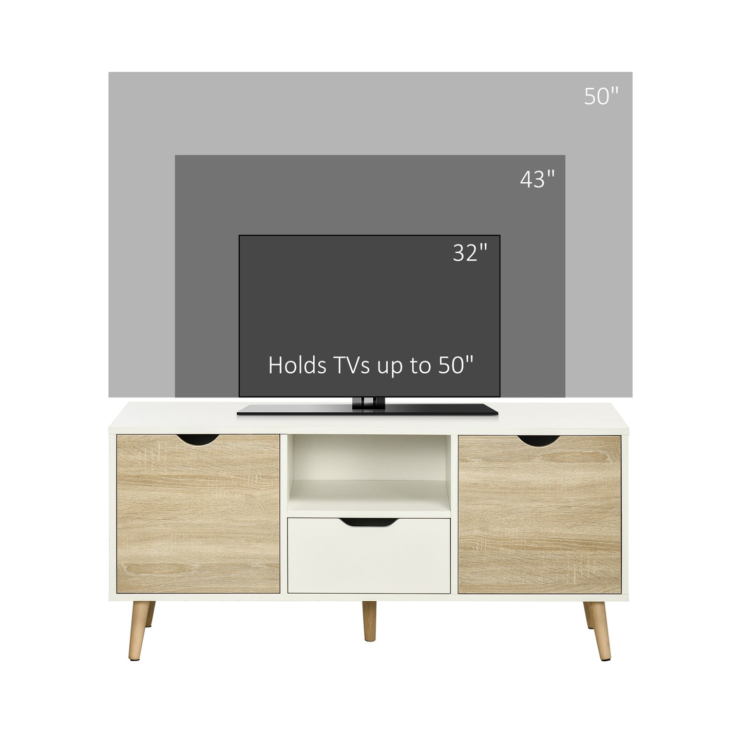 TV Cabinet Entertainment Centre w/ Storage Cabinet and Drawer, Natural