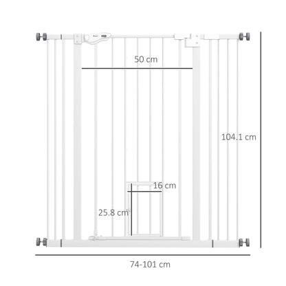 Extra Tall Dog Gate with Cat Door Auto Close for Stairs 74-101 cm Wide