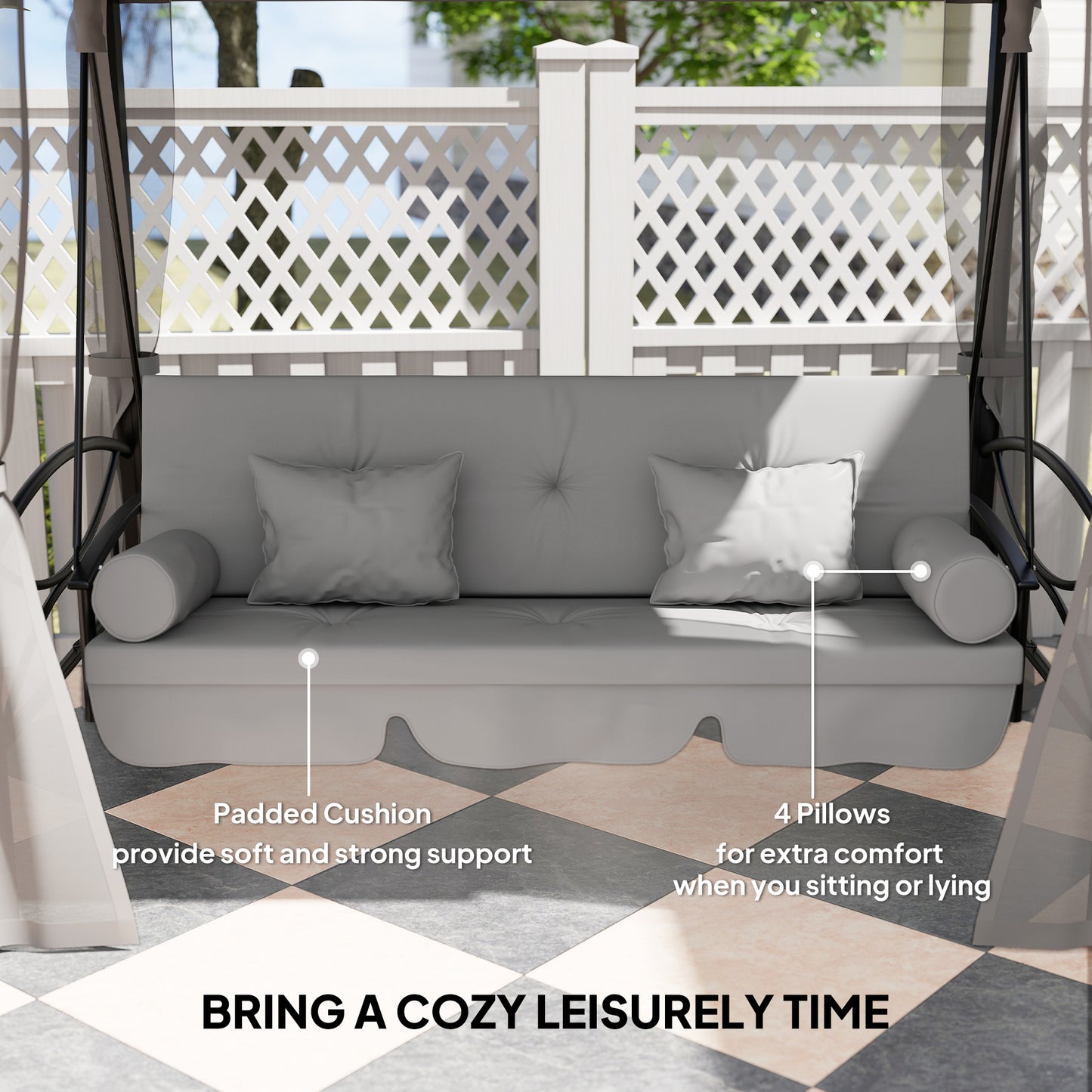 3 Seater Swing Chair Hammock Gazebo Patio Bench Outdoor Light Grey