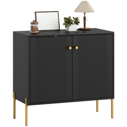 Modern Sideboard Buffet Cabinet with Fluted Doors, Coffee Bar Cabinet with Adjustable Shelf and Steel Legs for Kitchen, Dining Room, Living Room, Black