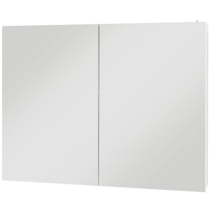 kleankin Bathroom Mirror Cabinet with Light, Bathroom Storage Cupboard with Adjustable Shelf, USB Charge, 90x15x70cm, White