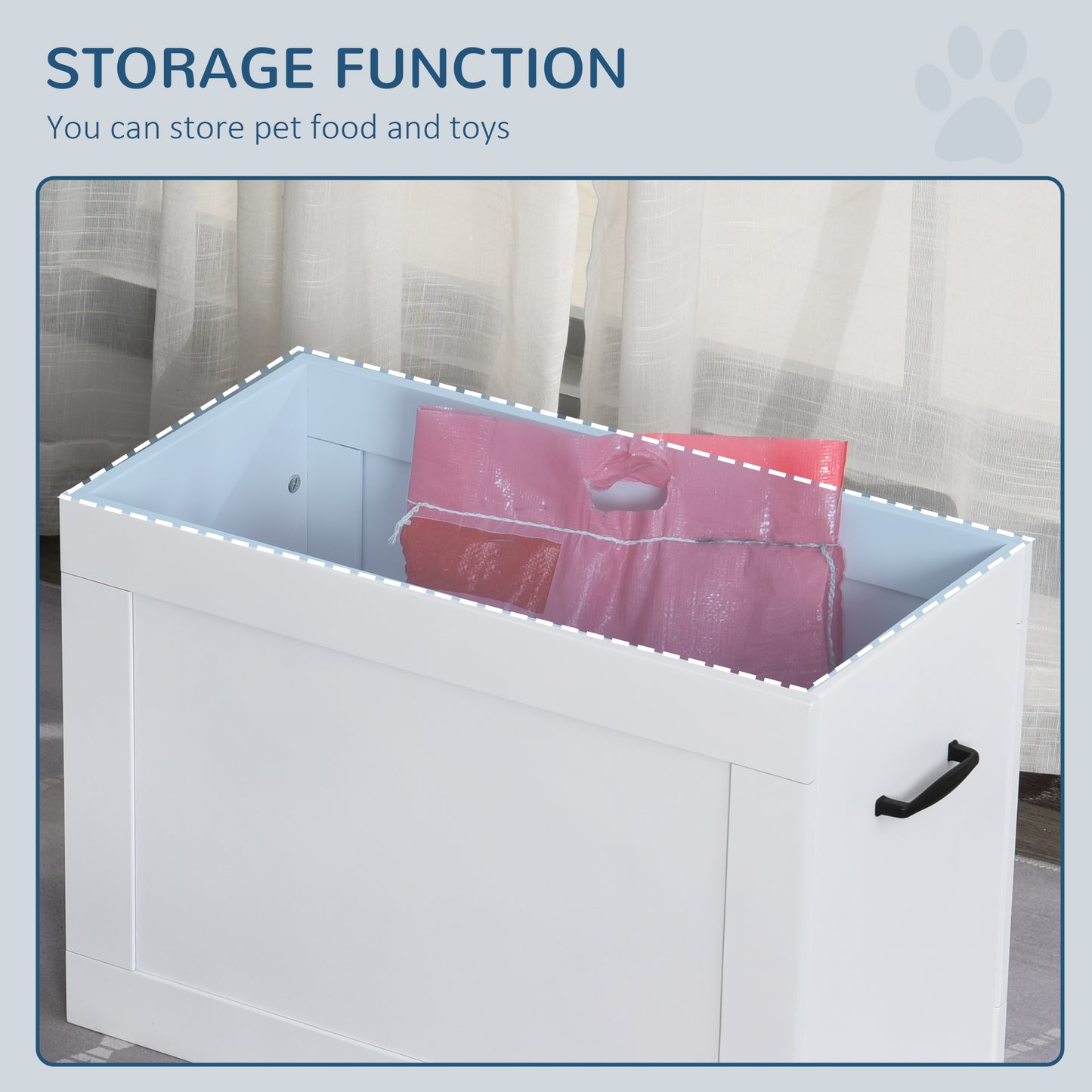 Raised Dog Bowls Pet Feeding Storage Station with 2 Stainless Steel Bowls Base for Large Dogs and Other Large Pets, White