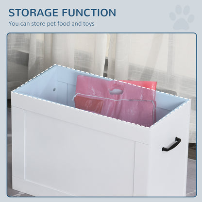 Raised Dog Bowls Pet Feeding Storage Station with 2 Stainless Steel Bowls Base for Large Dogs and Other Large Pets, White