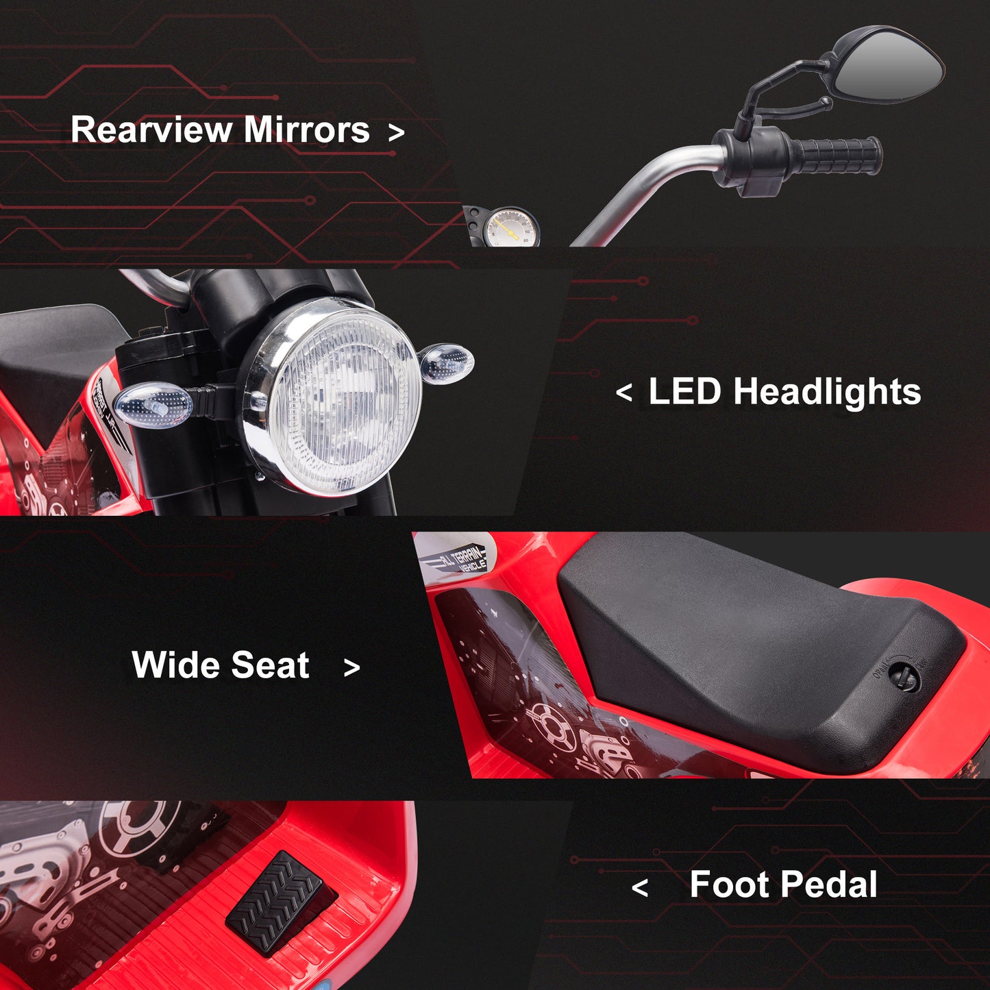 Kids 6V Electric Motorcycle Ride-On Toy Battery 18 - 36 Months Red