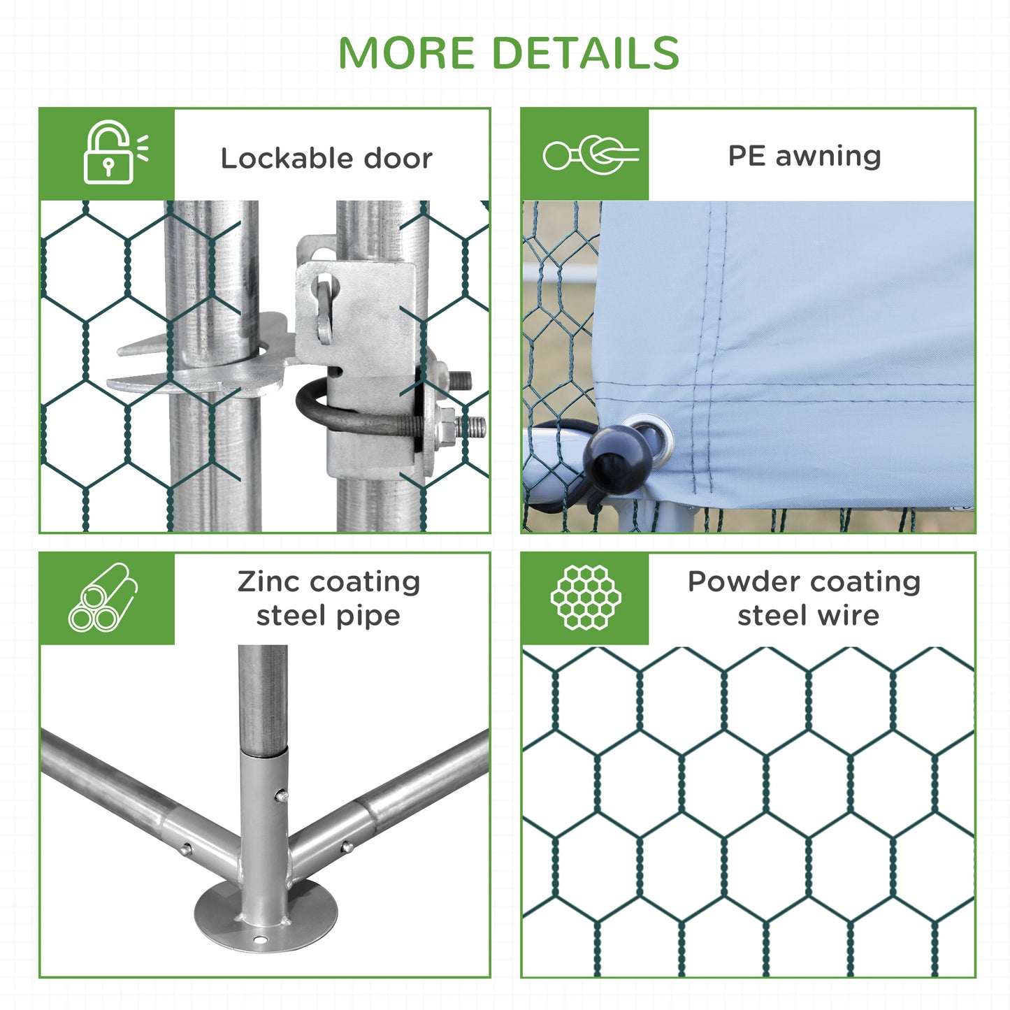 Walk In Chicken Run Large galvanised Chicken Coop w/ Cover 3 x 8 x 2m