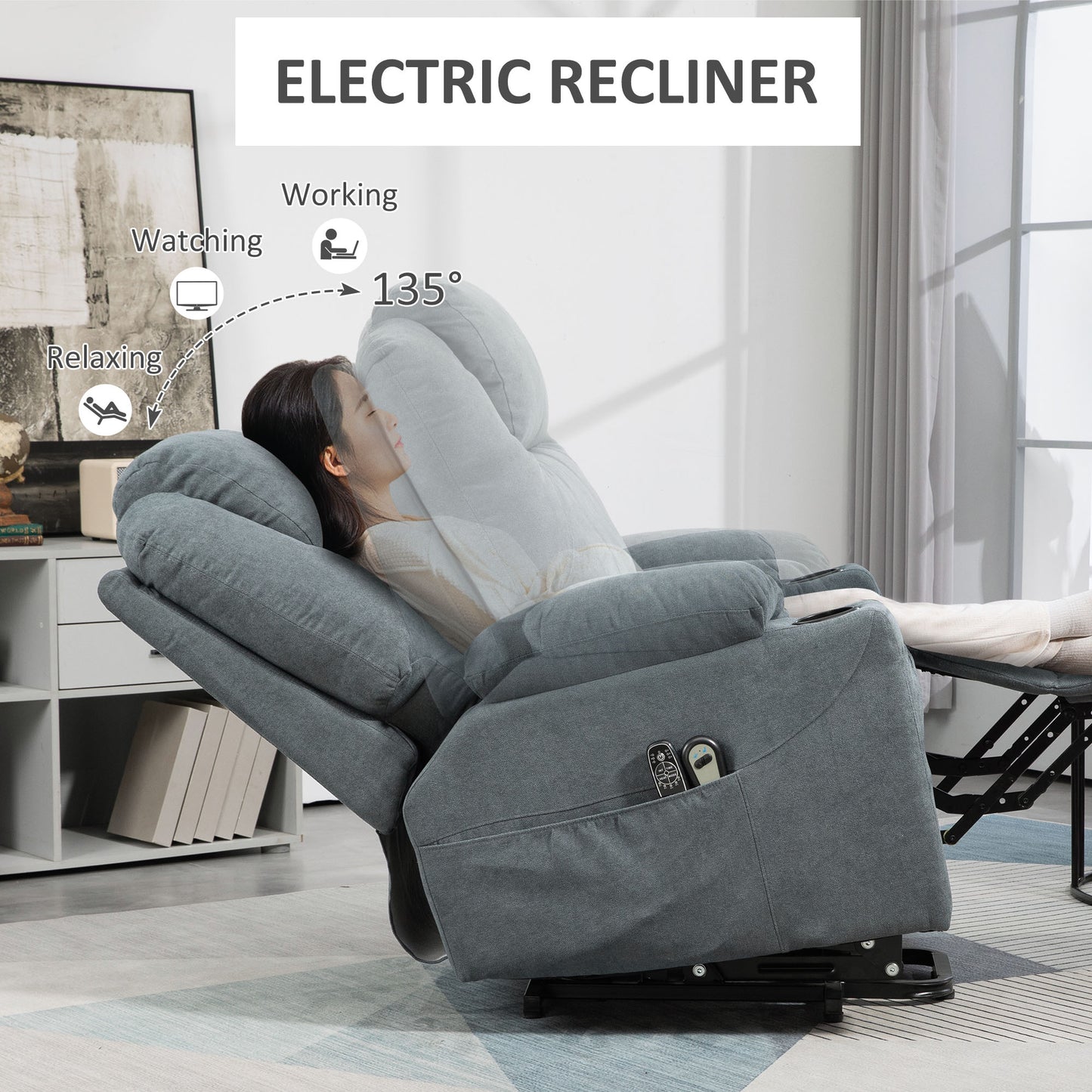 Lift Chair with Vibration Massage, Heat, Easy Assembly, Grey