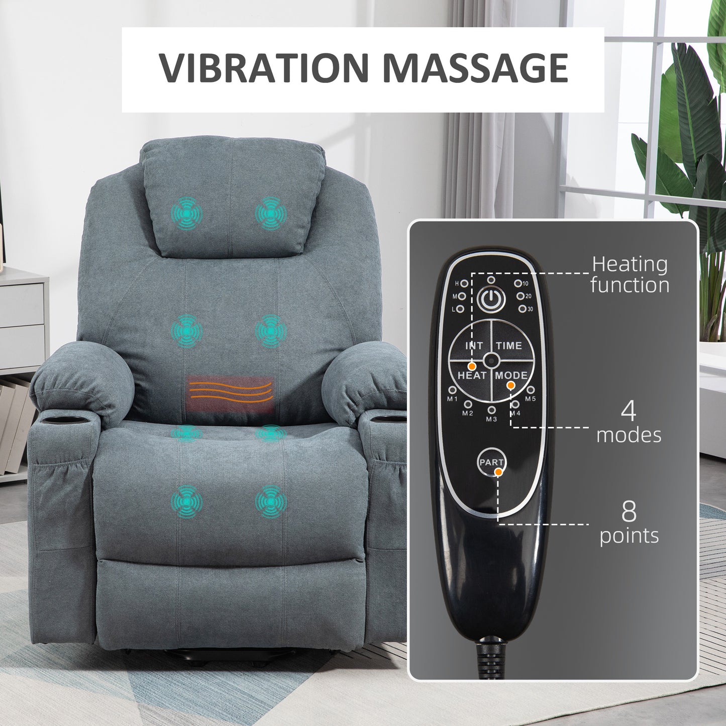 Lift Chair with Vibration Massage, Heat, Easy Assembly, Grey