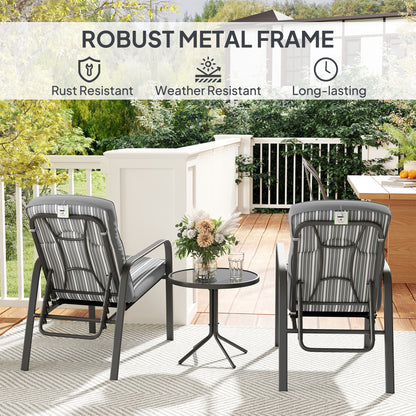 3-Piece Recliner Garden Chairs and Tempered Glass Table Set, Grey