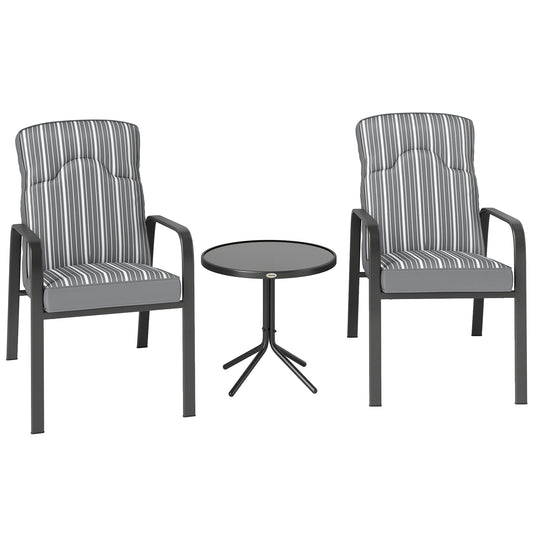 3-Piece Recliner Garden Chairs and Tempered Glass Table Set, Grey