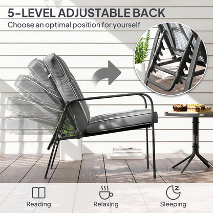 3-Piece Recliner Garden Chairs and Tempered Glass Table Set, Grey