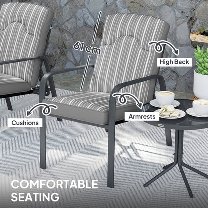 3-Piece Recliner Garden Chairs and Tempered Glass Table Set, Grey