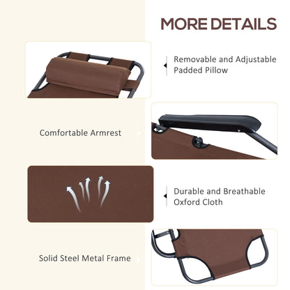 2 in 1 Outdoor Folding Sun Lounger w/ Adjustable Back and Pillow Brown