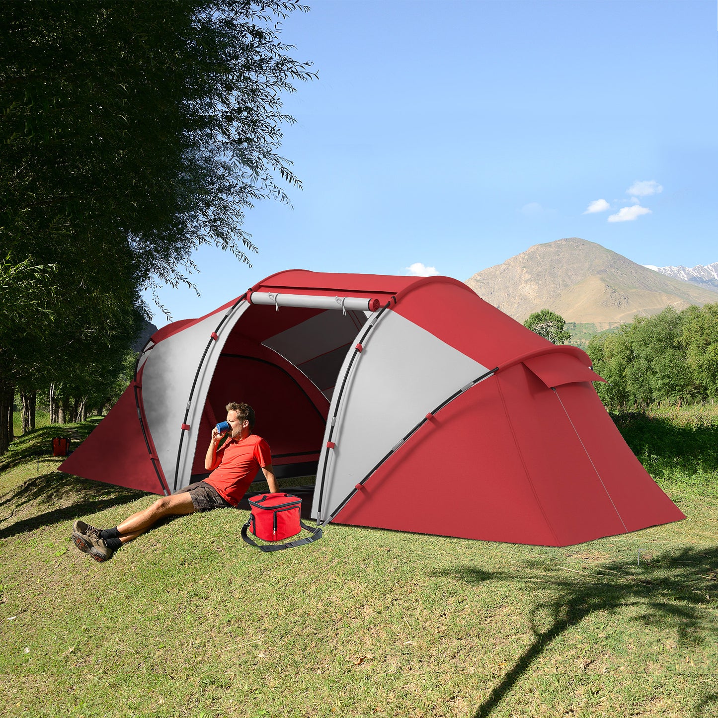 4-6 Persons Camping Tent Dome Family Travel Group Hiking Room Fishing