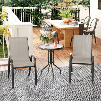 Garden Bistro Set, Small Garden Set w/ Stackable Chairs, Light Grey