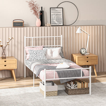 Single Bed Frame, Metal Bed Base with Headboard and Footboard, Metal Slat Support and 31cm Underbed Storage Space