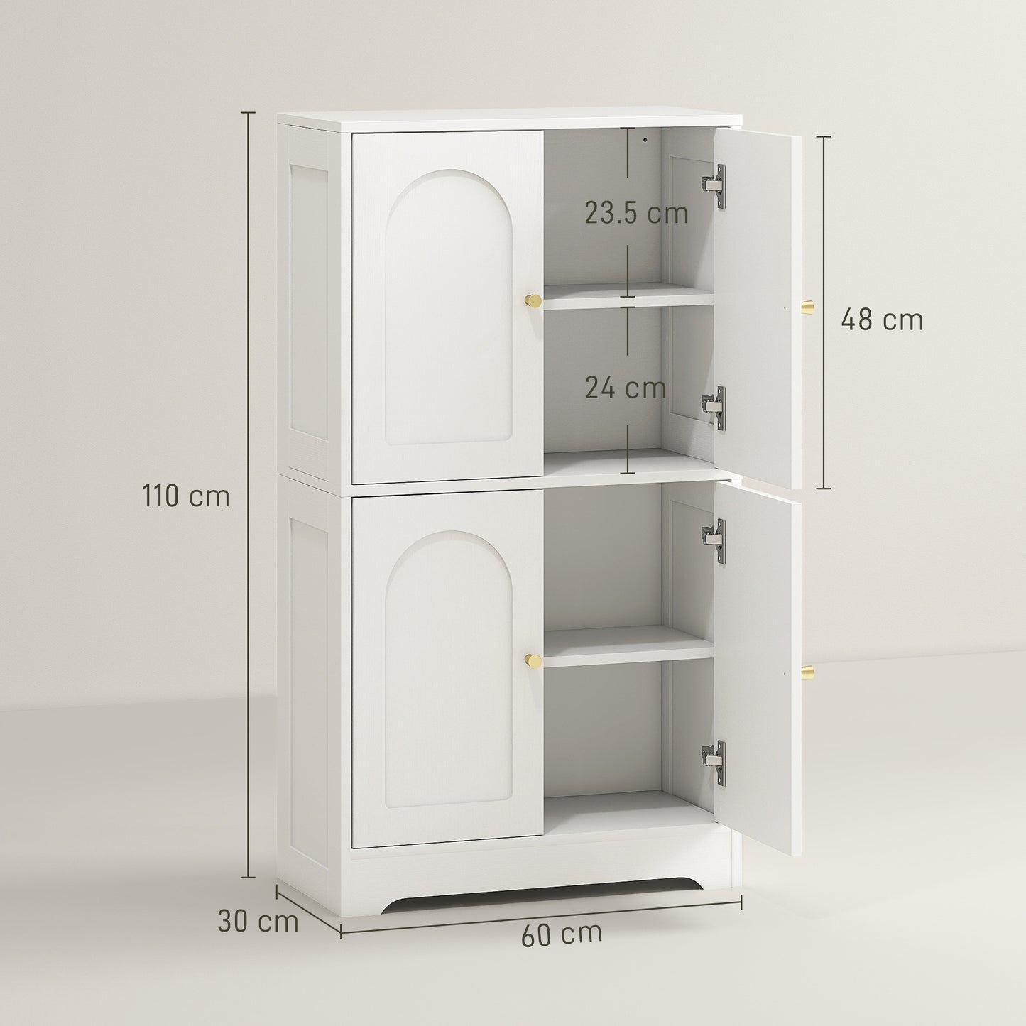 110cm Kitchen Cupboard with 4 Arched Doors and 2 Adjustable Shelves