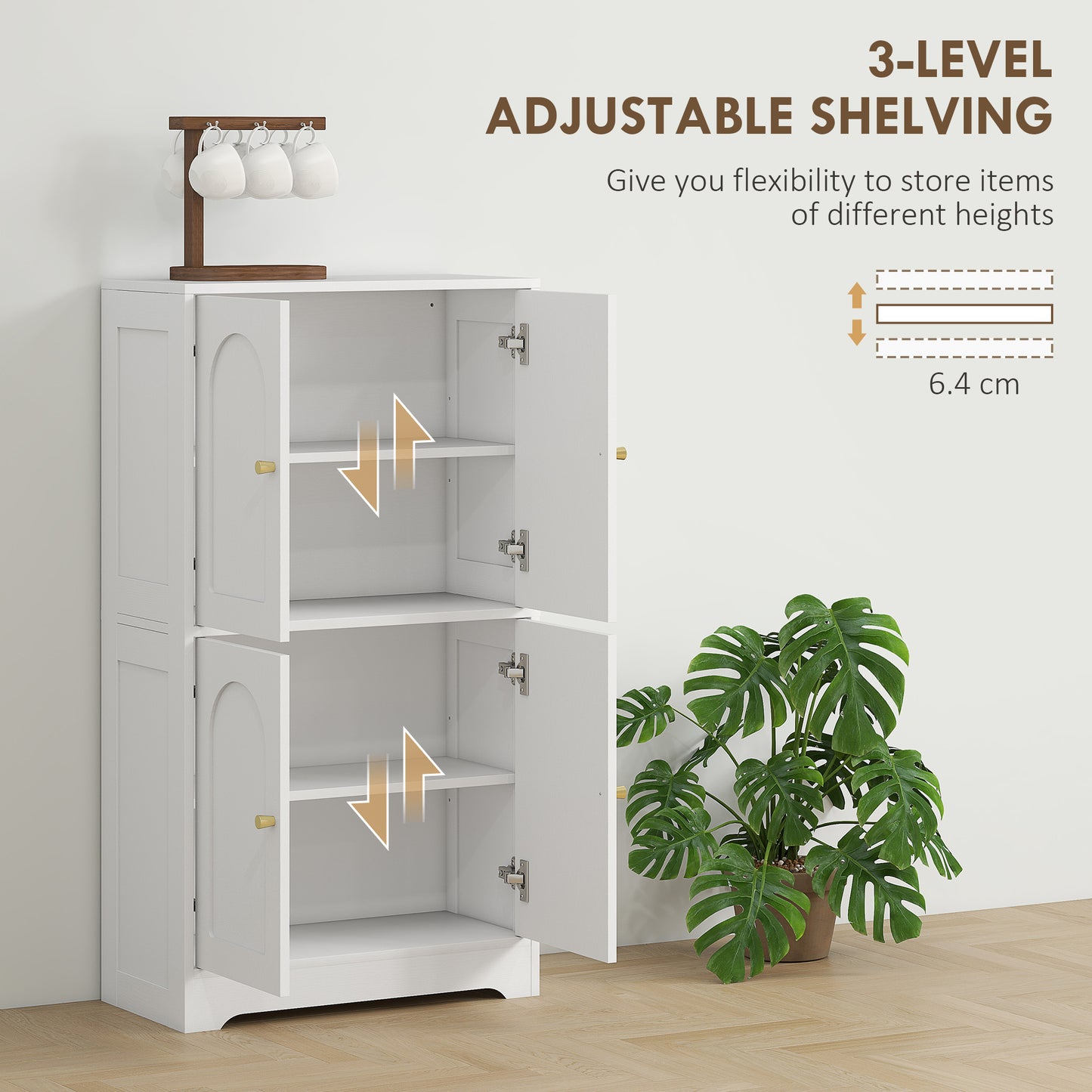 110cm Kitchen Cupboard with 4 Arched Doors and 2 Adjustable Shelves