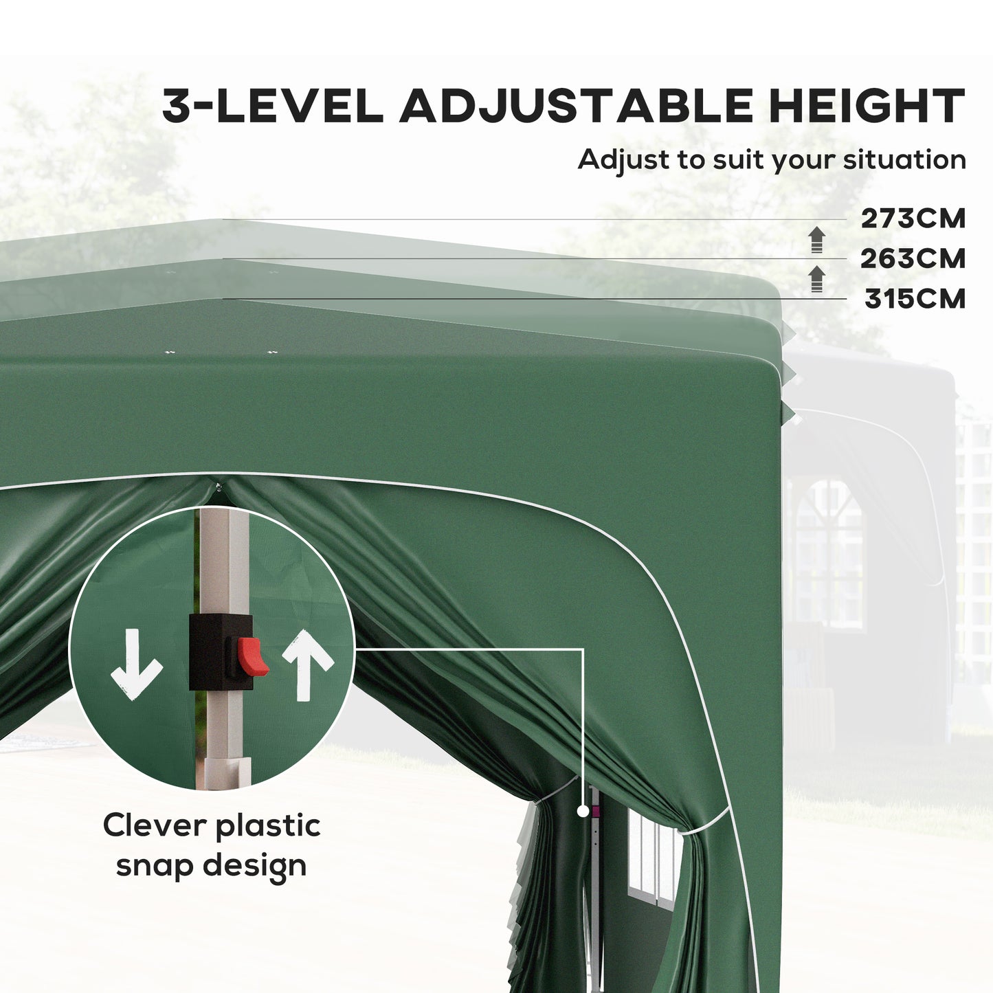 3 x 3(m) UPF50+ Pop Up Gazebo with Sides and Carry Bag, Dark Green