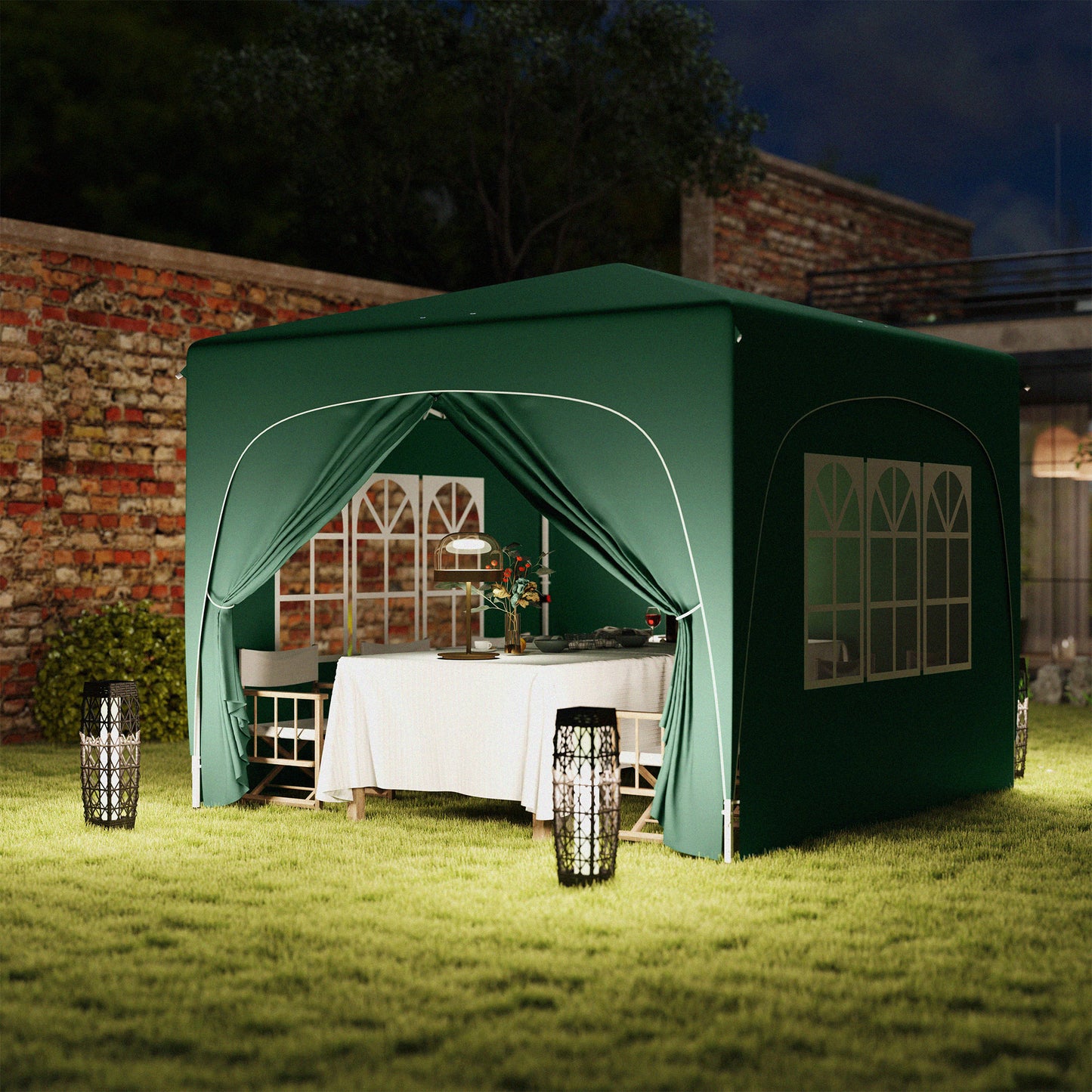 3 x 3(m) UPF50+ Pop Up Gazebo with Sides and Carry Bag, Dark Green