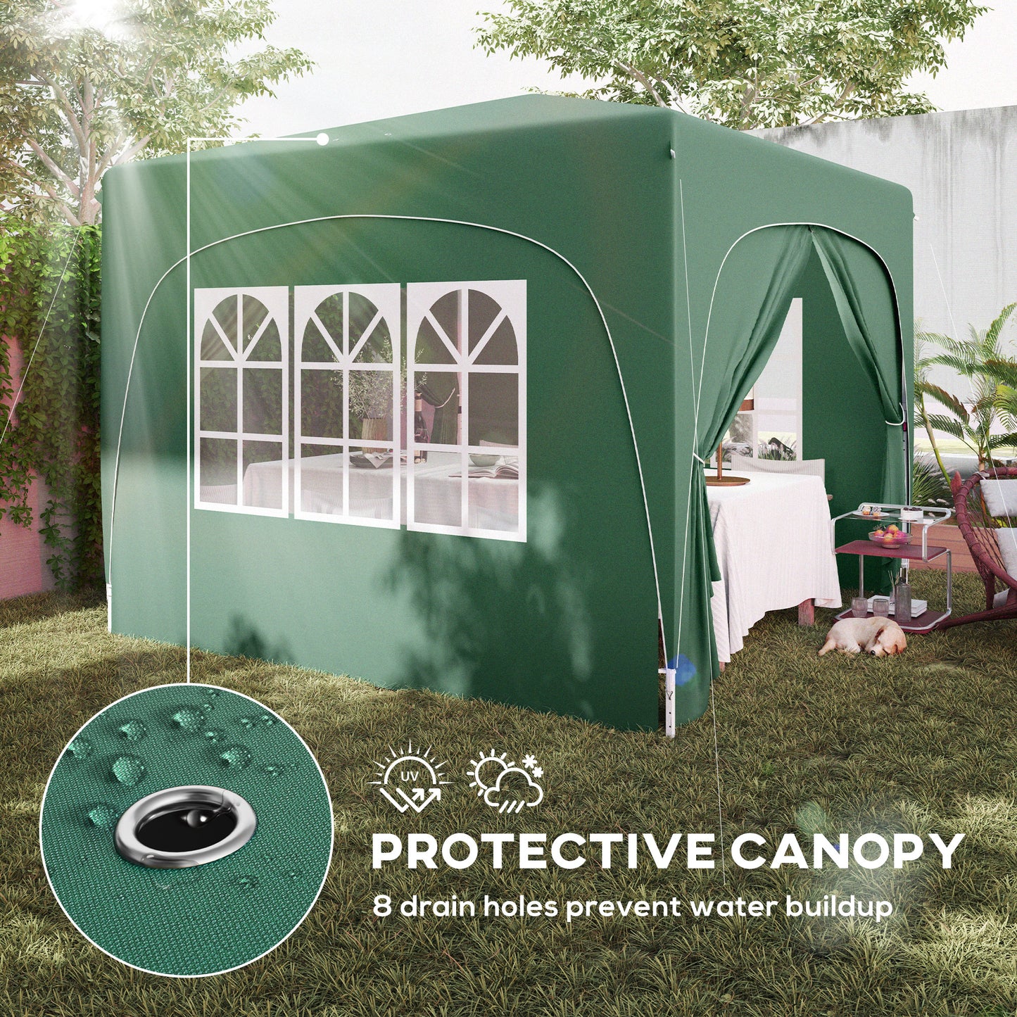 3 x 3(m) UPF50+ Pop Up Gazebo with Sides and Carry Bag, Dark Green