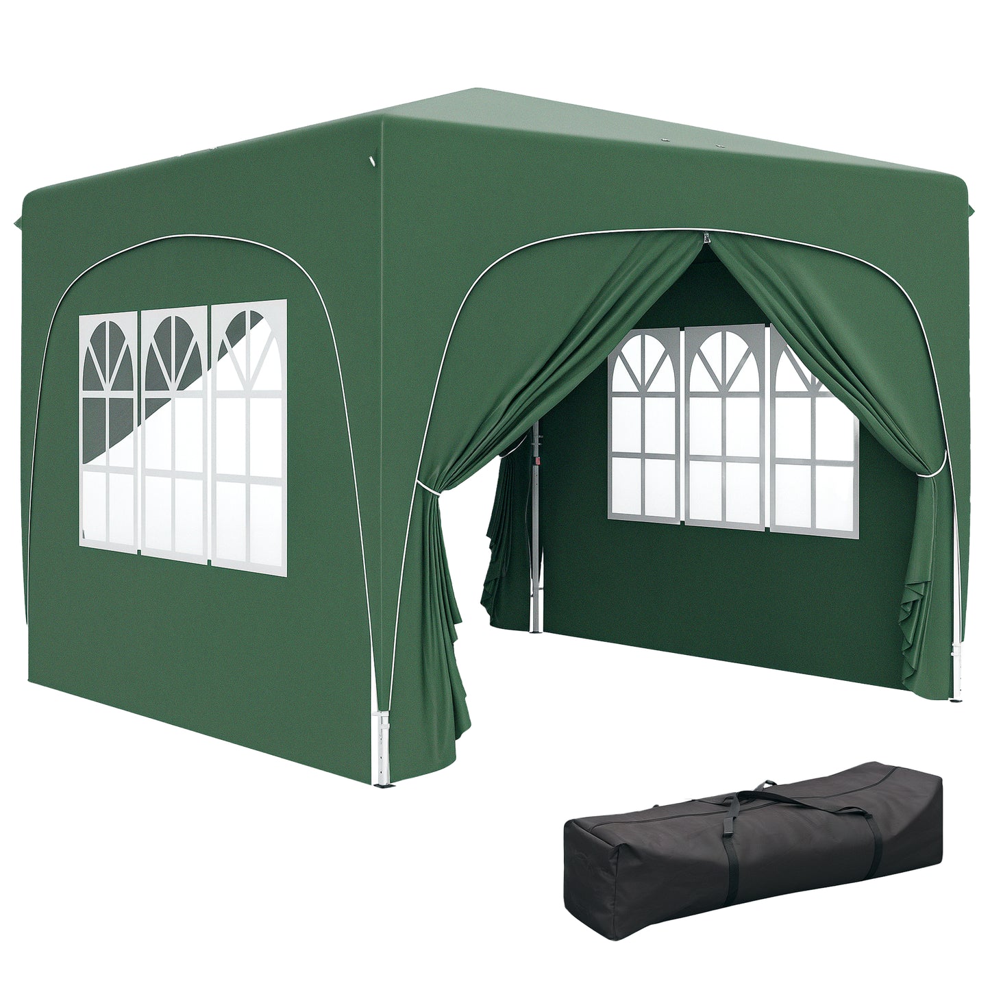 3 x 3(m) UPF50+ Pop Up Gazebo with Sides and Carry Bag, Dark Green