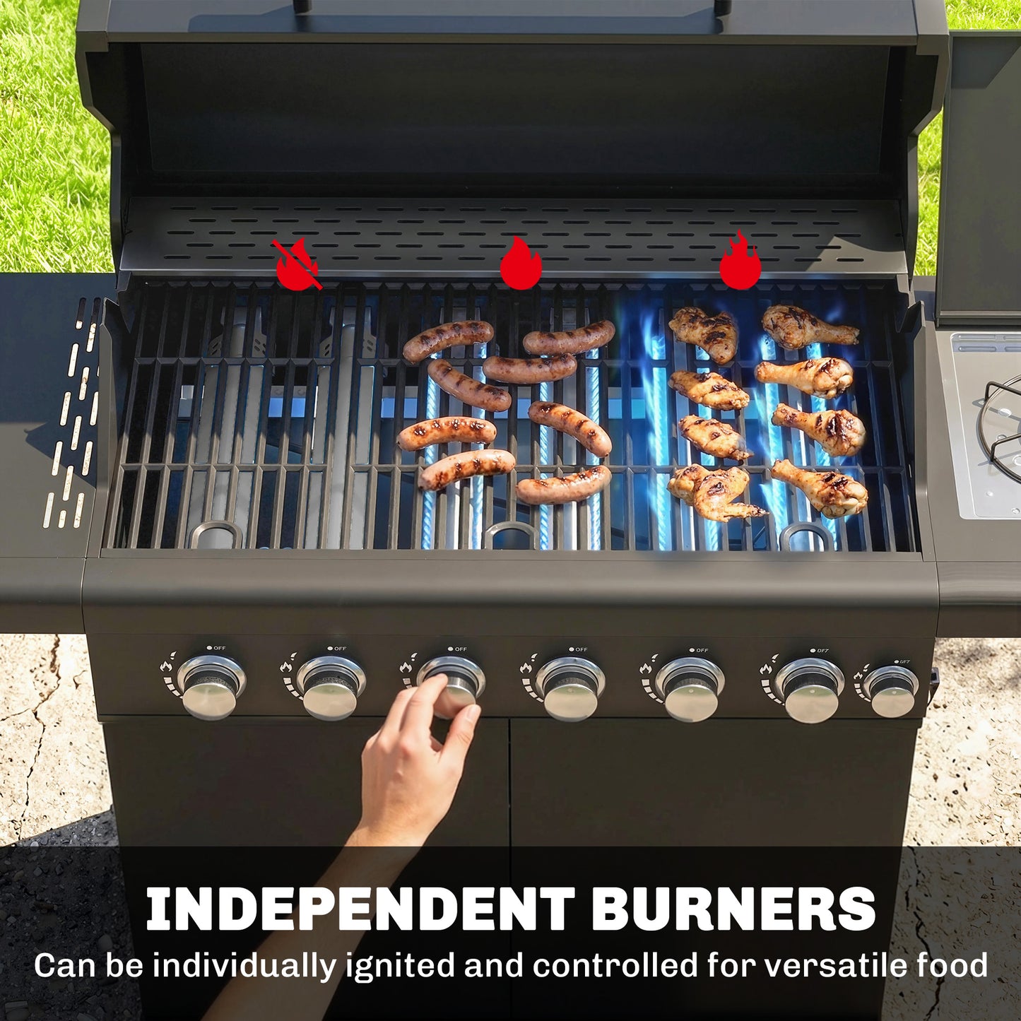 6+1 Burner Gas BBQ Grill, Barbecue Grill with Warming Rack, Black