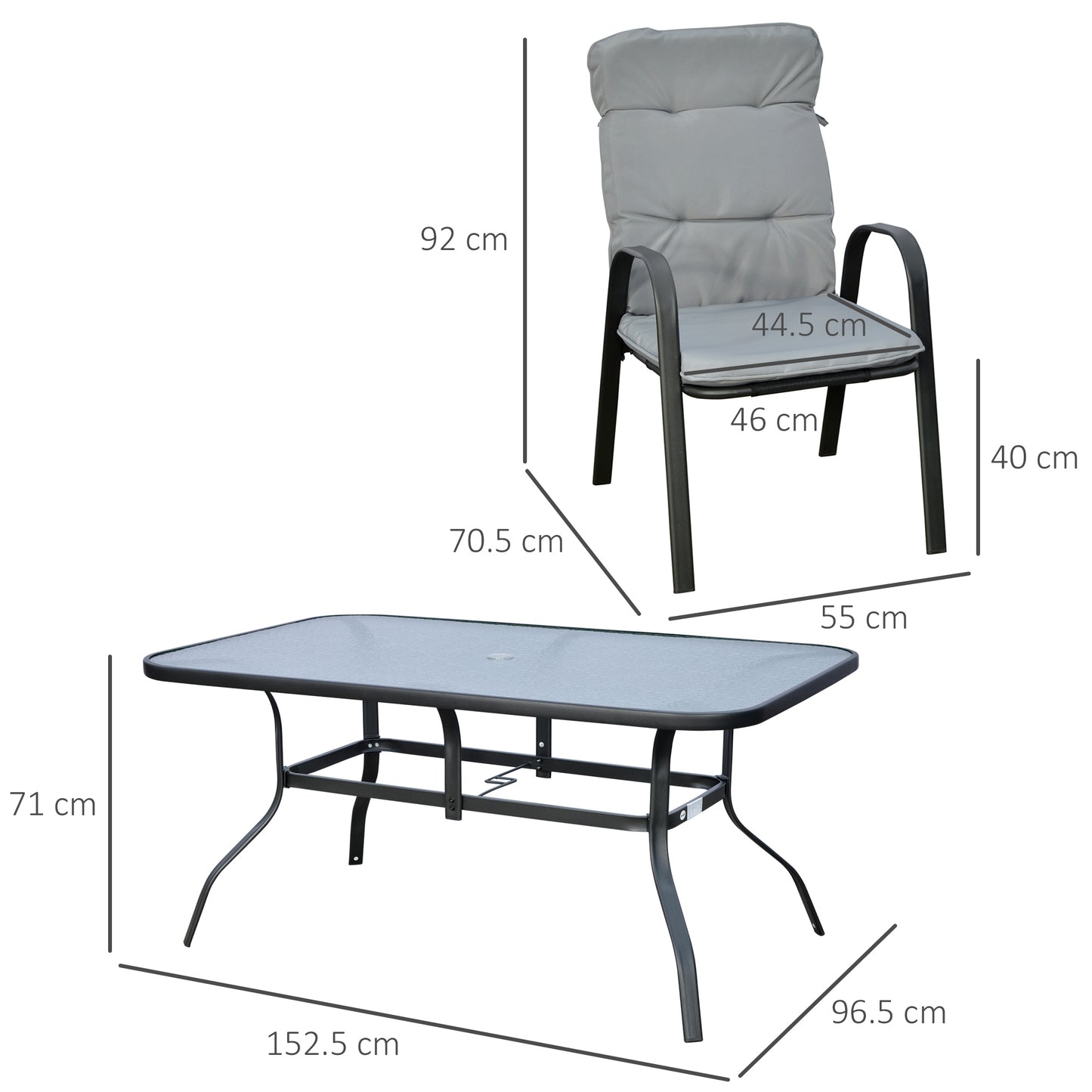7 PCs Garden Dining Set w/ Umbrella Hole & Cushion, Grey